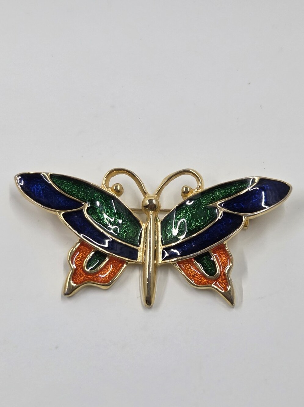 Vintage Signed SFJ Translucent Jewel Tone Enamel Butterfly Brooch